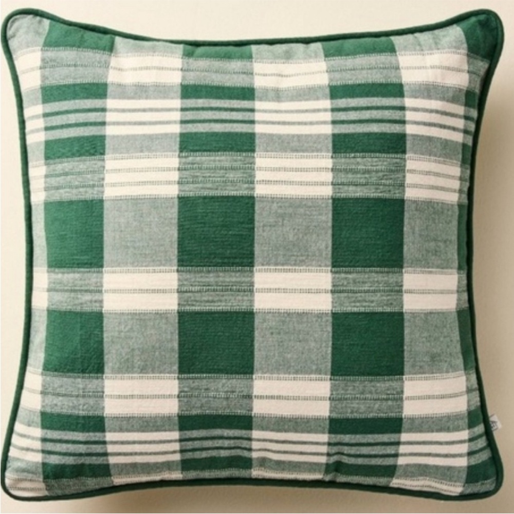 Set of 2 Hearth & Hand Green and Cream Plaid Pillows